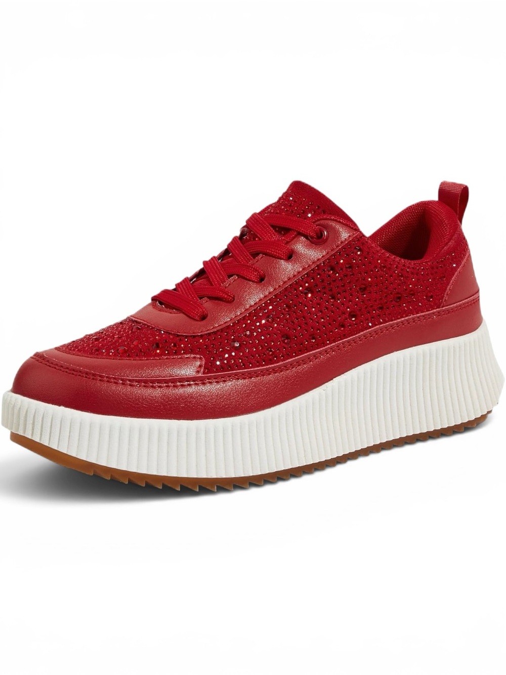Lucky Step Women Sneakers Size 8.5 Red Rhinestone Platform Lace Up Vegan NWT - Picture 5 of 13